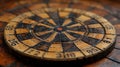 A close up of a dart board with numbers and arrows, AI