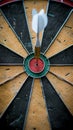 Close Up of Dart Hitting Bullseye in Precise Aim for Success