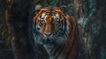 close up of a dashing and ferocious tiger in a forest generated ai