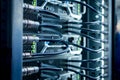 Close up of a data center and processing unit with cables and processors. Concept of hardware and connectivity for AI computing Royalty Free Stock Photo