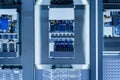 Close up of a data center and processing unit with cables and processors. Concept of hardware and connectivity for AI computing Royalty Free Stock Photo