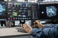 Close up of data center professional using machine learning algorithms Royalty Free Stock Photo