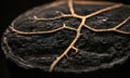 Close up of a dead tree branch on a black stone background. Royalty Free Stock Photo