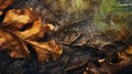 Autumn Leaves Of Oak On Wooden Surface - Uhd Image