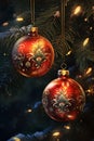 Close-up of Decorated Christmas Ornaments and Twinkling Lights. Vertical. Wallpaper