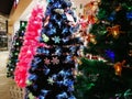 Close up of decorated christmas tree with led lights Royalty Free Stock Photo