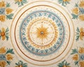 close up of a decorative design on a wallpapered surface with a circular design in the center.