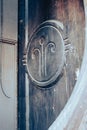 Close up decorative element of a wooden door concept photo. Royalty Free Stock Photo