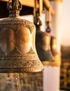 Golden brass bell at the popular Taung Kwe pagoda site in Loikaw, Myanmar.