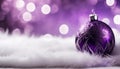 Close up of decorative purple baubles on white fur. Royalty Free Stock Photo