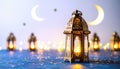 Ramadan Lanterns and Crescent Moon Decoration for Islamic Holiday Celebration Royalty Free Stock Photo