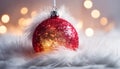 Close up of decorative red baubles on white fur. Royalty Free Stock Photo