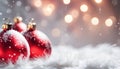 Close up of decorative red baubles on white fur. Royalty Free Stock Photo