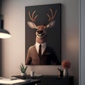 Deer Businessman Frame In Office. Generative AI