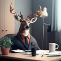 Deer Businessman In The Office. Generative AI