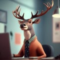 Deer Businessman In The Office. Generative AI