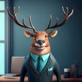 Deer Businessman In The Office. Generative AI