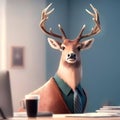 Deer Businessman In The Office. Generative AI