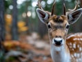 A close up of a deer in the woods looking at the camera Royalty Free Stock Photo