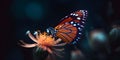 A close-up of a delicate butterfly perched on a flower dy three created with generative AI