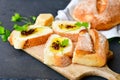 Home made italian ciabatta bread, olive oil and parmesan cheese Royalty Free Stock Photo