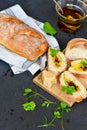 Home made italian ciabatta bread, olive oil and parmesan cheese Royalty Free Stock Photo