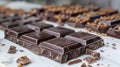 Close-up of delicious chocolate bars lying on a white table. The concept of sweets Royalty Free Stock Photo