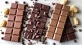 Close-up of delicious chocolate bars lying on a white table. The concept of sweets Royalty Free Stock Photo