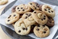 close up Delicious Chocolate Chip Cookies on black plate, Tasty Homemade cookies