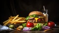 Fast Food Menu with Hamburger, Fries, Ketchup and Cola Drink