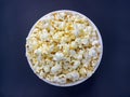 Close up delicious fresh buttery popcorn in a bowl