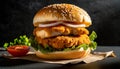 Close-up of delicious fresh tasty chicken burger. Tasty fast food Royalty Free Stock Photo