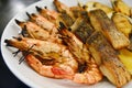 Close up of delicious grilled seafood platter, Thai food style