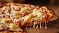 Close Up of Delicious Hawaiian Pizza Slice Royalty Free Stock Photo