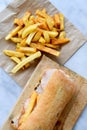 French fries and Ciabatta bread sandwich Royalty Free Stock Photo