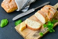 Home made italian ciabatta bread, olive oil and parmesan cheese Royalty Free Stock Photo