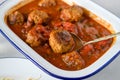 Close up of delicious homemade meat balls in tomato sauce. Royalty Free Stock Photo