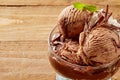 Close up on delicious ice cream with fudge Royalty Free Stock Photo