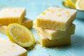 Close up of delicious lemon brownies on a stack Royalty Free Stock Photo