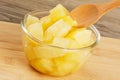 A close up of delicious Pineapple Chunks is juicy Syrup