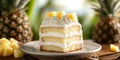 Close-Up of Delicious Slice of Pineapple Cake, Garnished with Fresh Pineapple, on a Plate Royalty Free Stock Photo