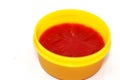 A close up of a delicious sweet red jelly pudding strawberry flavored  on a white background Royalty Free Stock Photo