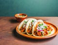 Close-up of delicious tacos filled with grilled chicken, fresh vegetables, and garnished with lime wedges, making it visually Royalty Free Stock Photo