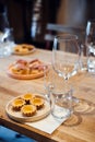 Gourmet tartlets and canapes prepared for wine pairing