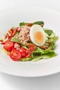 Close up delicious tuna salad with fresh organic vegetables. Royalty Free Stock Photo