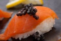 Nigiri Sushi with Fresh Salmon and Black Caviar Royalty Free Stock Photo