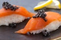 Nigiri Sushi with Fresh Salmon and Black Caviar Royalty Free Stock Photo