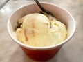 Close-up of delicious vanilla ice cream in paper cup Royalty Free Stock Photo