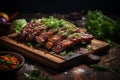 Close up of deliciously roasted barbecue pork ribs with sliced meat, ready to be savored and enjoyed