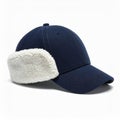 Close up Denim Baseball Cap With White Ear Flaps On White Background Studio Shot Royalty Free Stock Photo